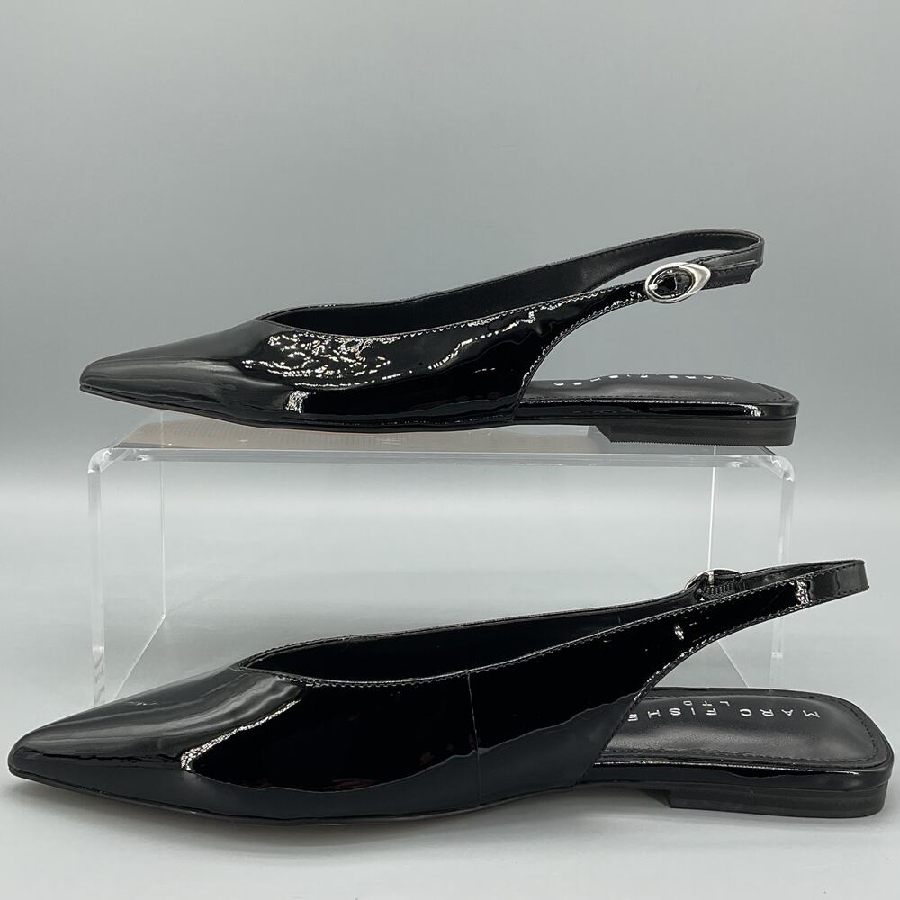 NEW Marc Fisher Women’s Gabra Patent Leather Slingback Flats Black Size 8M - Picture 2 of 11